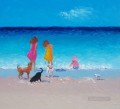 ビーチにいる女の子と犬 子供の印象派